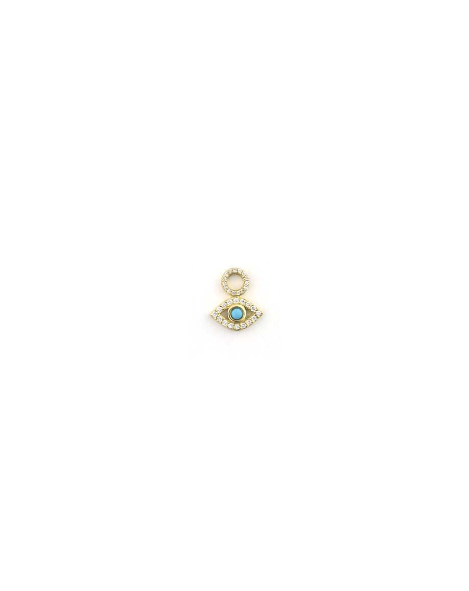 14K Gold Diamond Turquoise Evil Eye Earring Charm