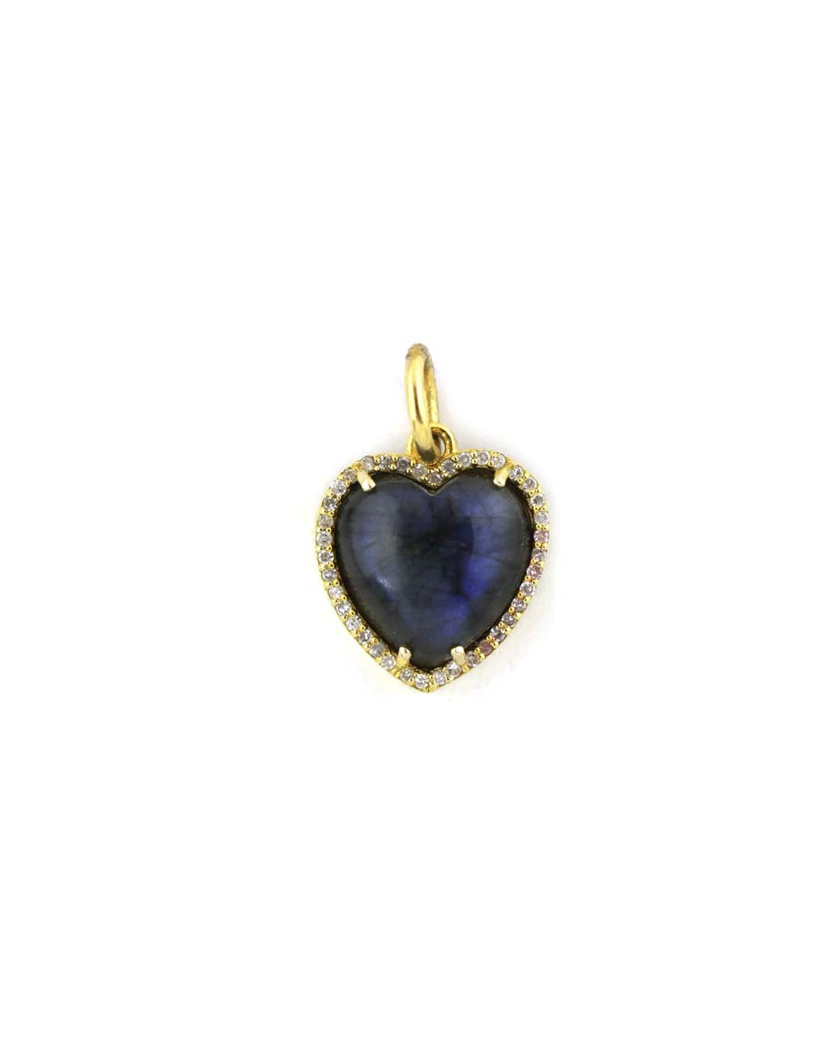 14K Gold Puffy Labradorite Diamond Frame Heart Charm