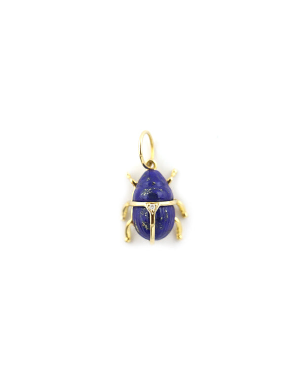 14K Gold Lapis Scarab Charm