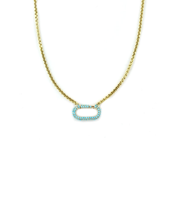 Large 14K Gold Turquoise Lexi Lock Necklace: Round Box Chain