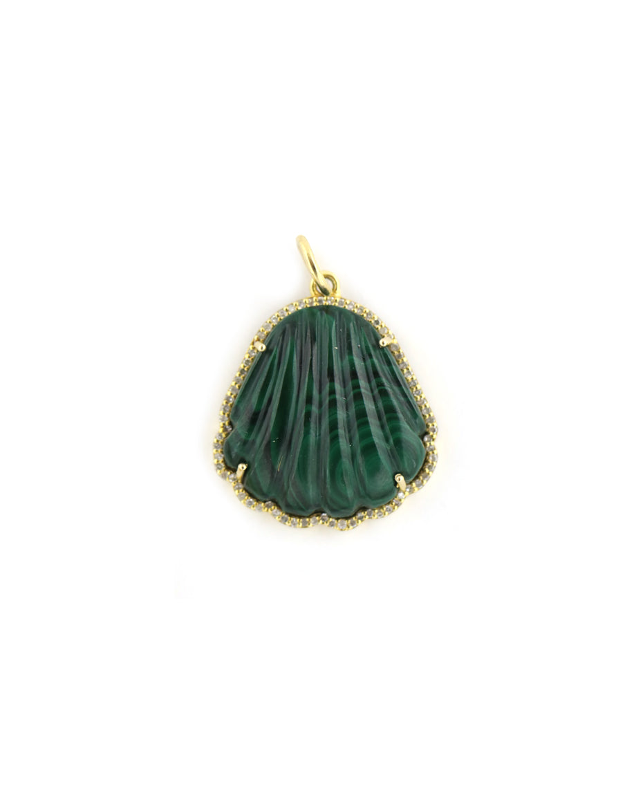 14K Gold Diamond Malachite Shell Charm