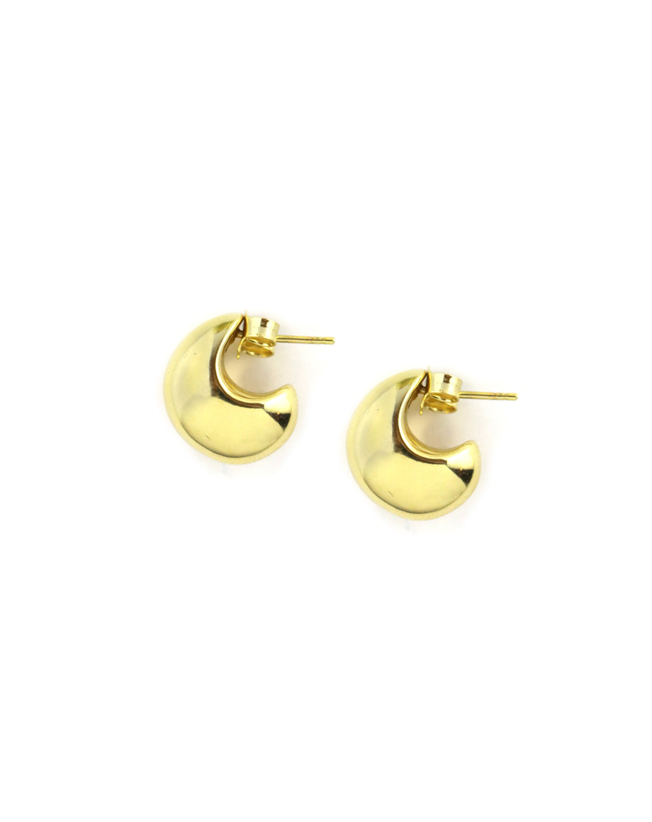 Small 14K Gold Puffy Moon Shaped Hoops