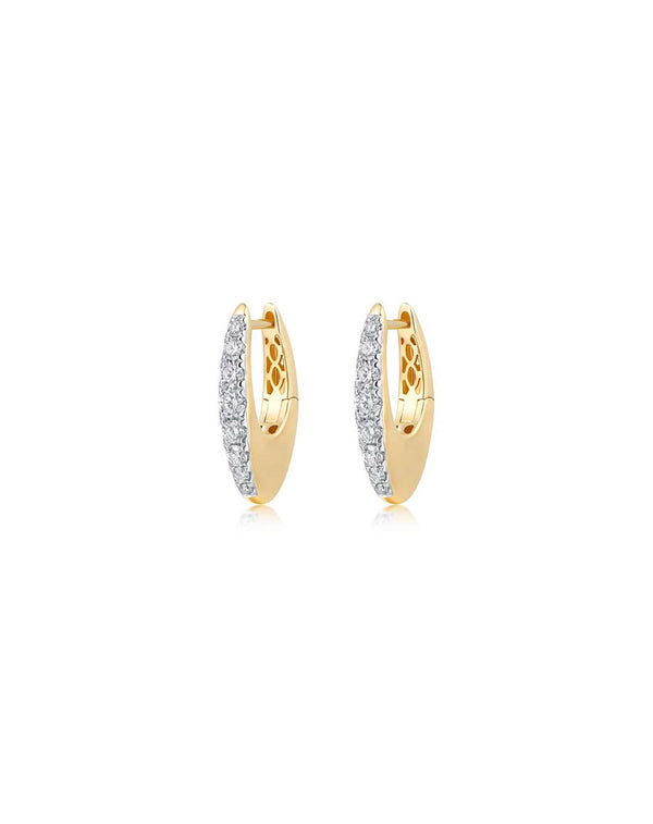 14K Gold Elongated Oval Diamond Mini Hoops