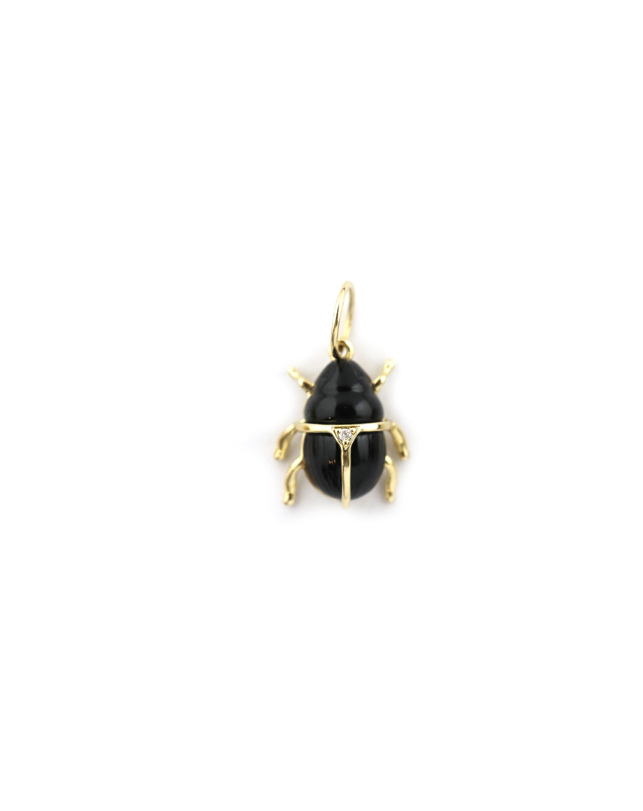 14K Gold Black Onyx Scarab Charm