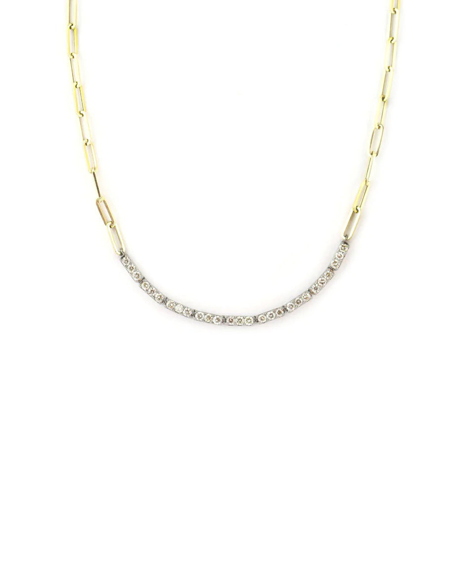 14K Gold Paper Clip Diamond Tennis Necklace