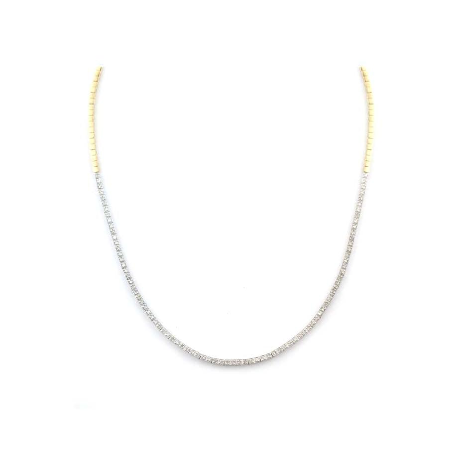 Thin 14K Gold & Sterling Silver Segmented Diamond Tennis Necklace