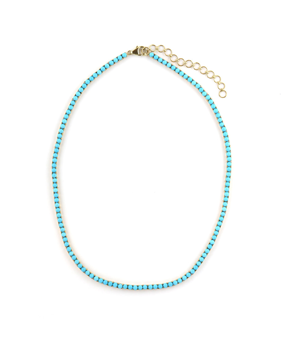 14K Gold 12.82ct Turquoise Tennis Necklace