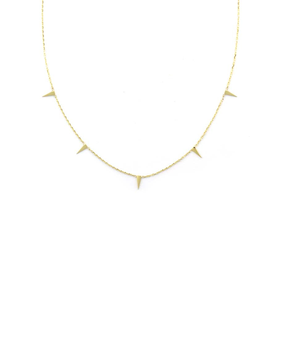 14K Gold Greek Spike Station Charm Necklace