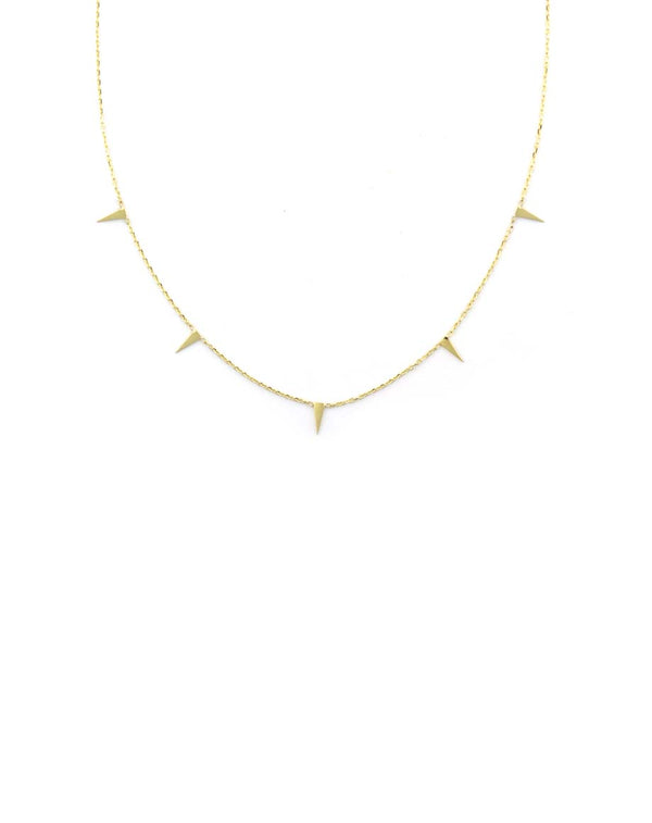 14K Gold Greek Spike Station Charm Necklace