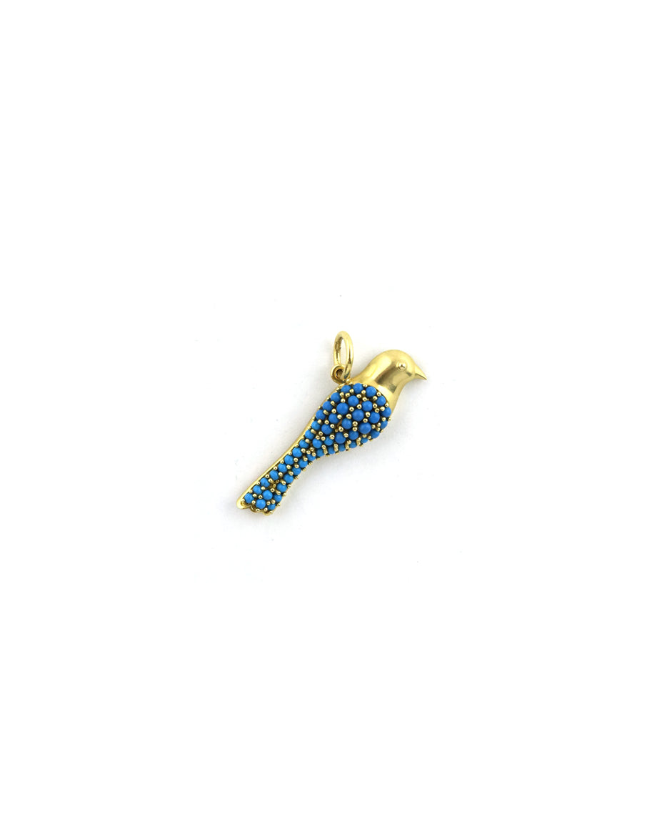 14K Gold Dotted Turquoise Bird Charm