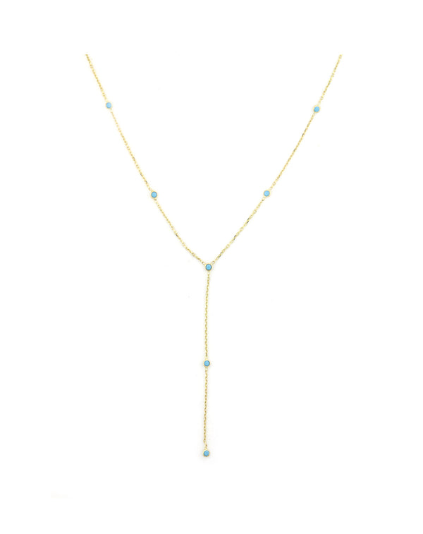 14K Gold Dainty Turquoise Lariat Necklace