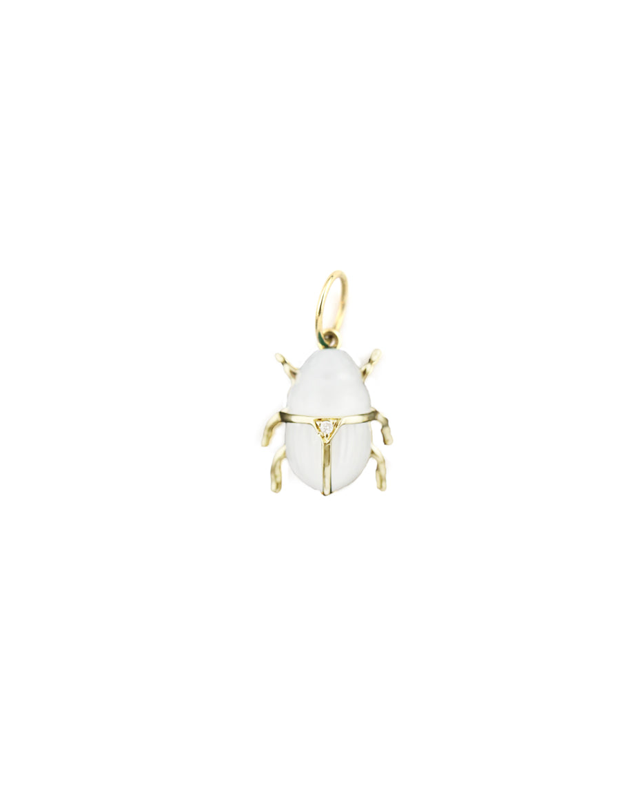 14K Gold White Agate Scarab Charm