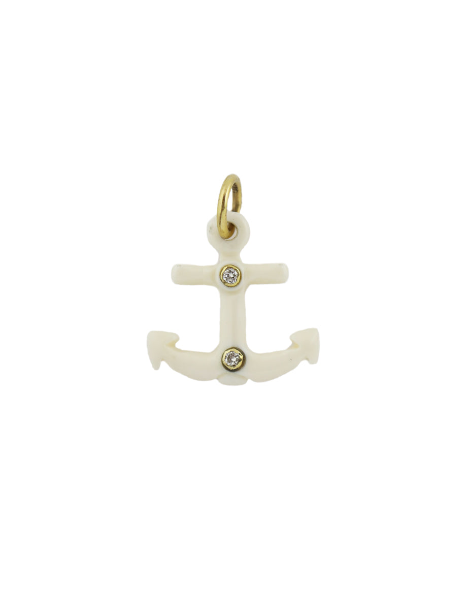 14K Gold Diamond Mammoth Ivory Anchor Charm