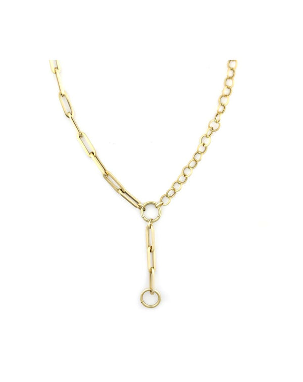 14K Gold Half Paperclip Half Circle Y Necklace