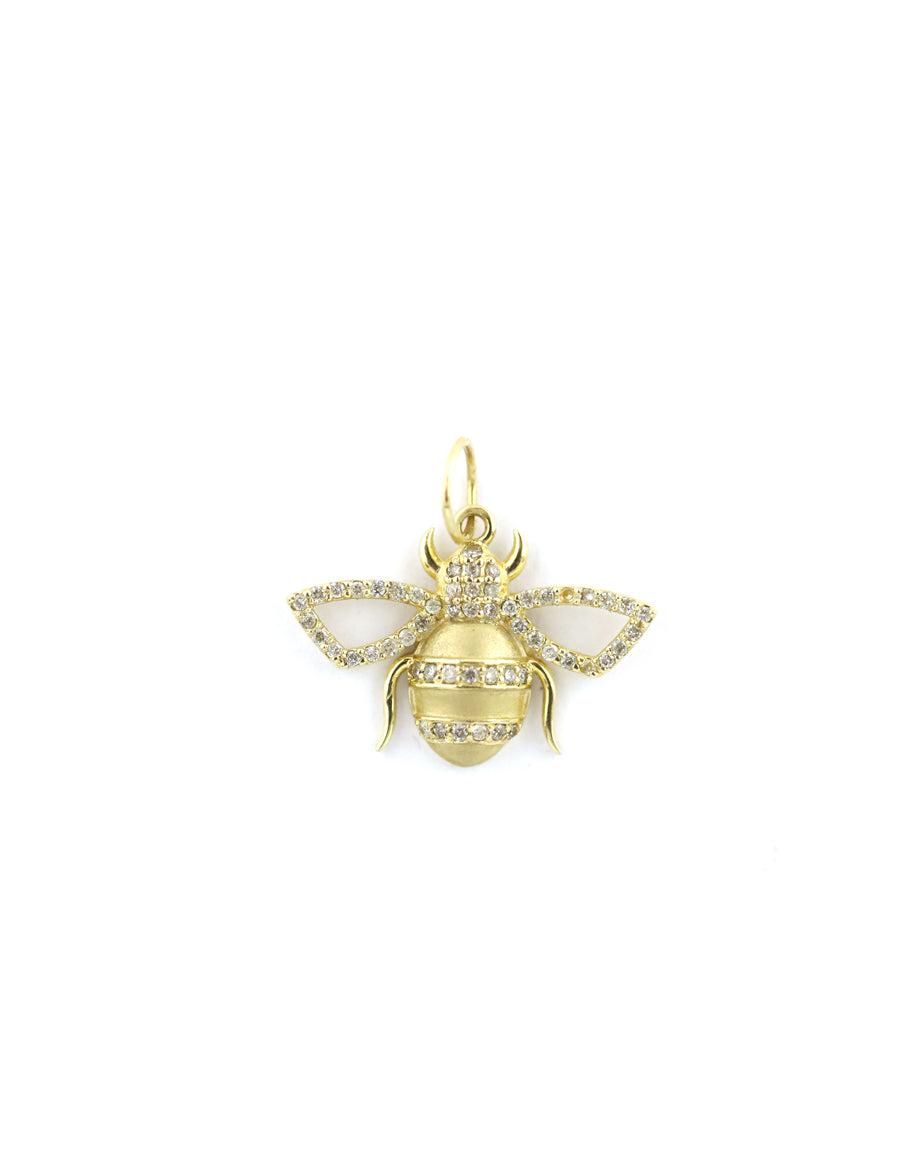 14K Matte Gold Diamond Bee Charm - Unique Gold Charms