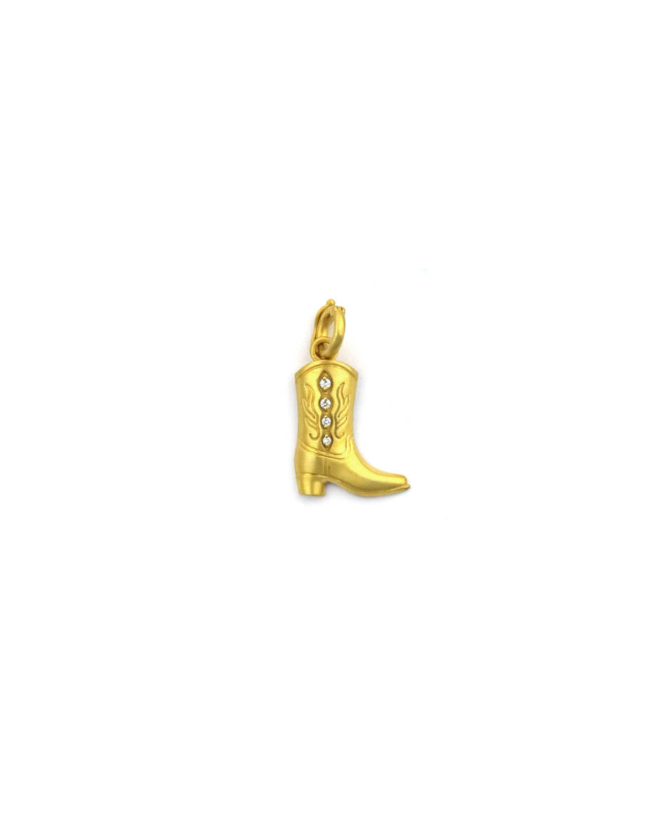14K Gold Diamond Cowgirl Boot Charm