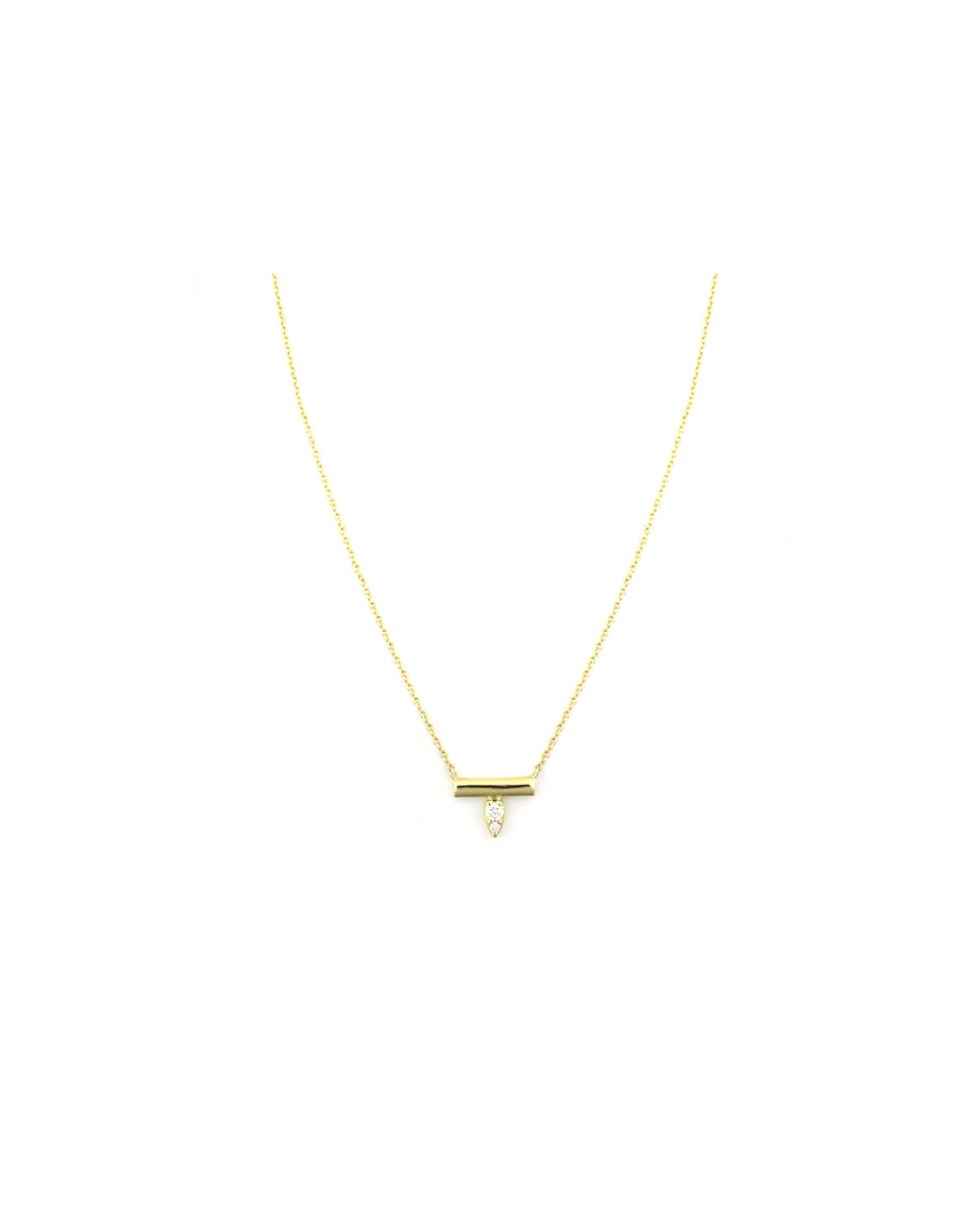 14K Gold Mini Bar + Diamond Teardrop Necklace