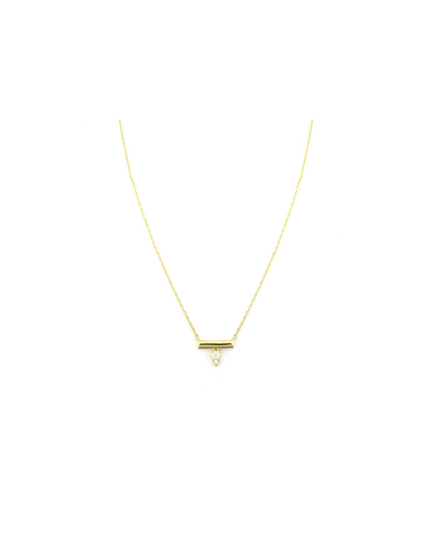 14K Gold Mini Bar + Diamond Teardrop Necklace