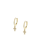 14K Gold Diamond Cross Charm Huggies