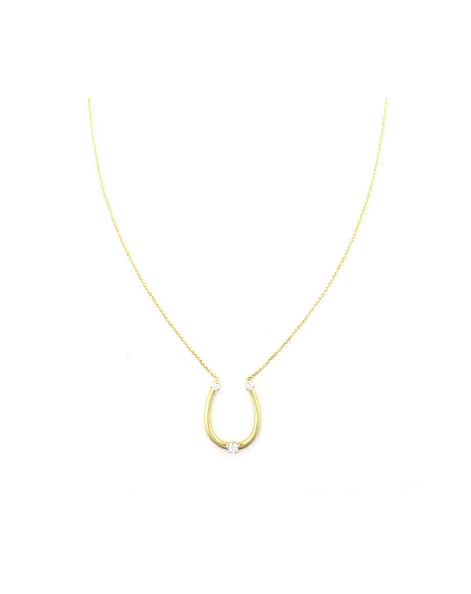14K Gold 3 Diamond Horseshoe Necklace