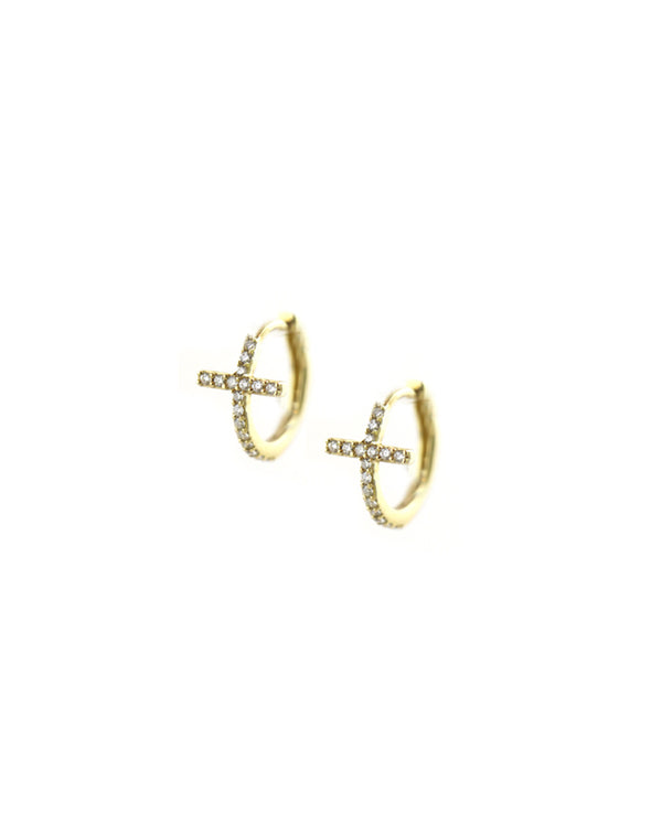 14K Gold Diamond Cross Huggies