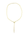 14K Gold Link + Oval Snake .11ct Diamond Lariat Necklace