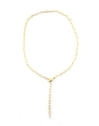 14K Gold Link + Oval Snake .11ct Diamond Lariat Necklace