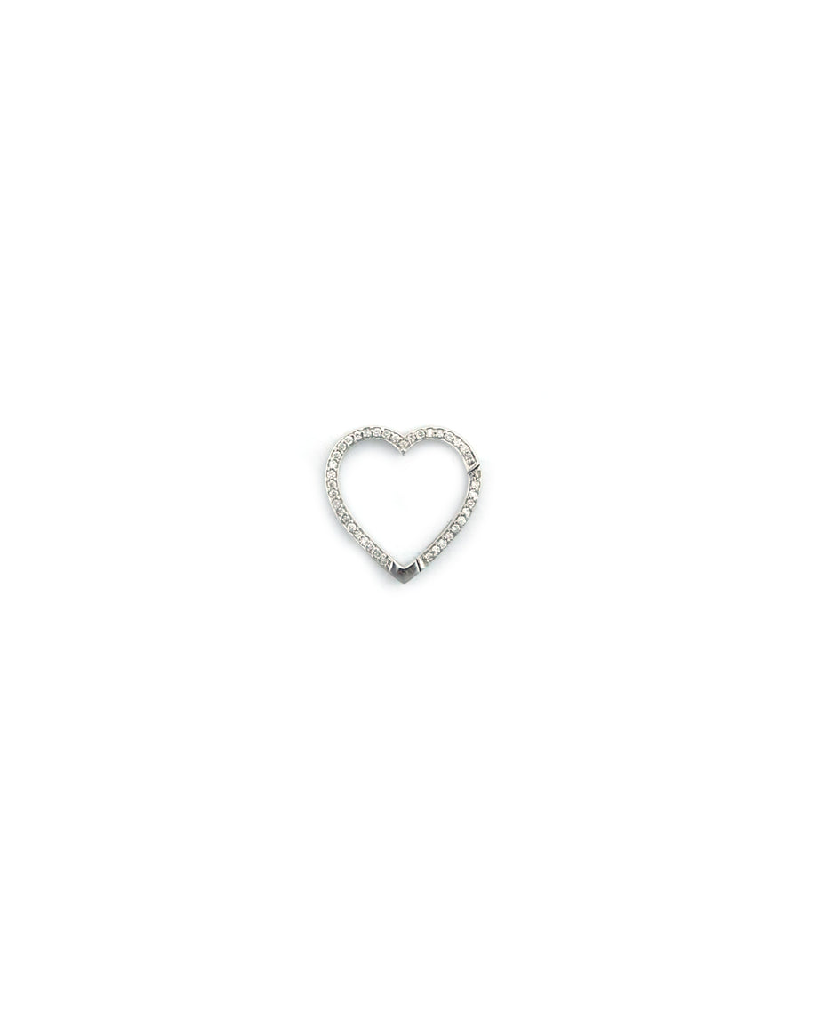 14K White Gold Diamond Heart Lock Connector