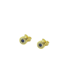 5mm 14K Gold Blue Sapphire & Pave Diamond Round Studs