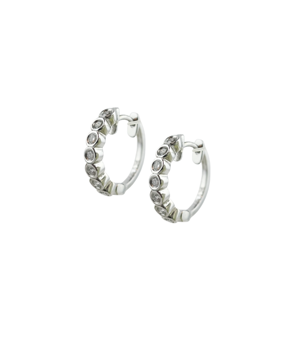 15mm 14K White Gold Bezel .26 Diamond Huggie