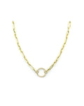 14K Gold Trio Mix Link 17mm Diamond Lock Necklace