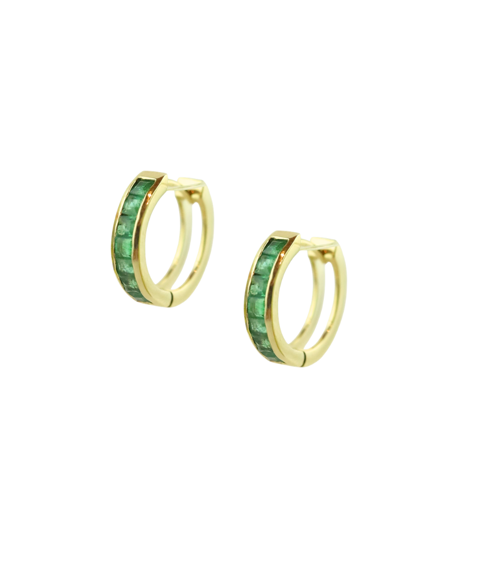 16mm 14K Gold Emerald Channel Set Huggies