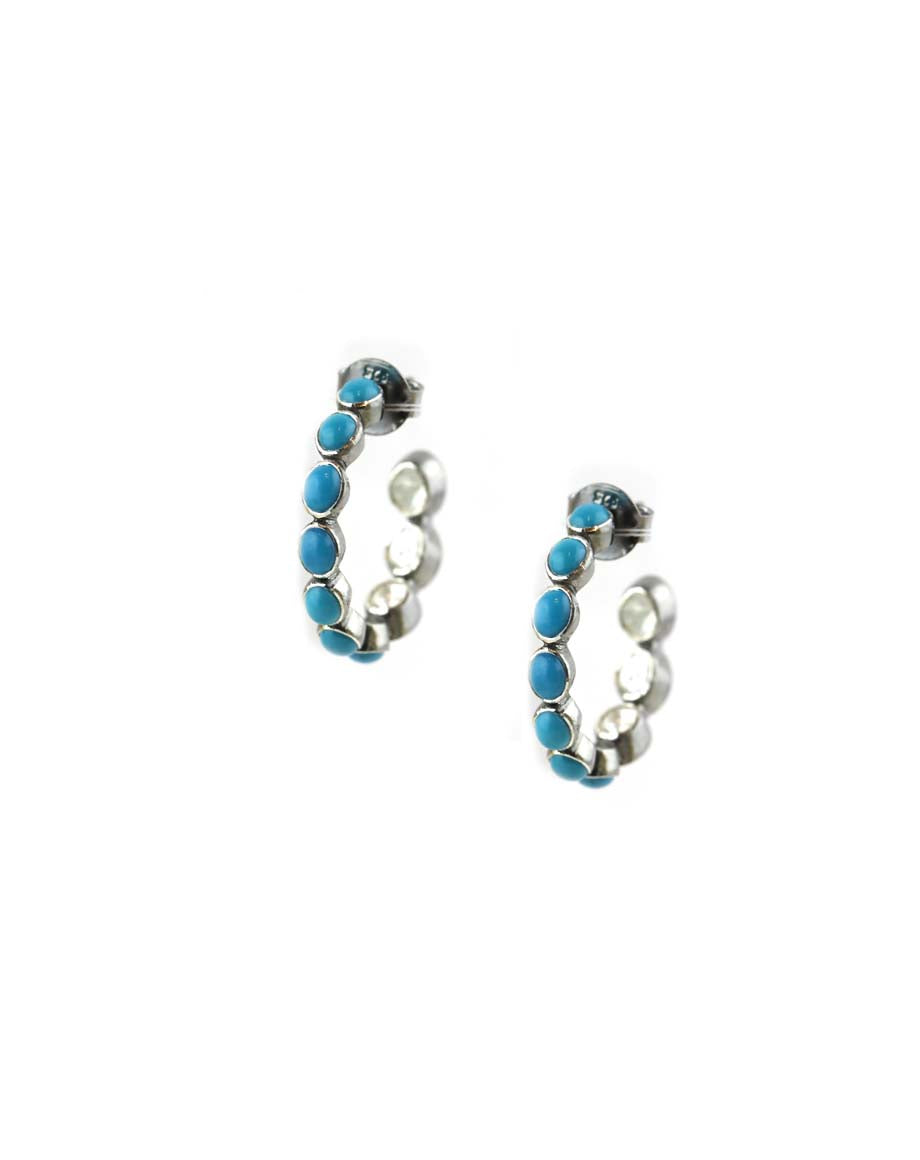 Silver Turquoise Inside Out Polki Diamond Hoop Earrings