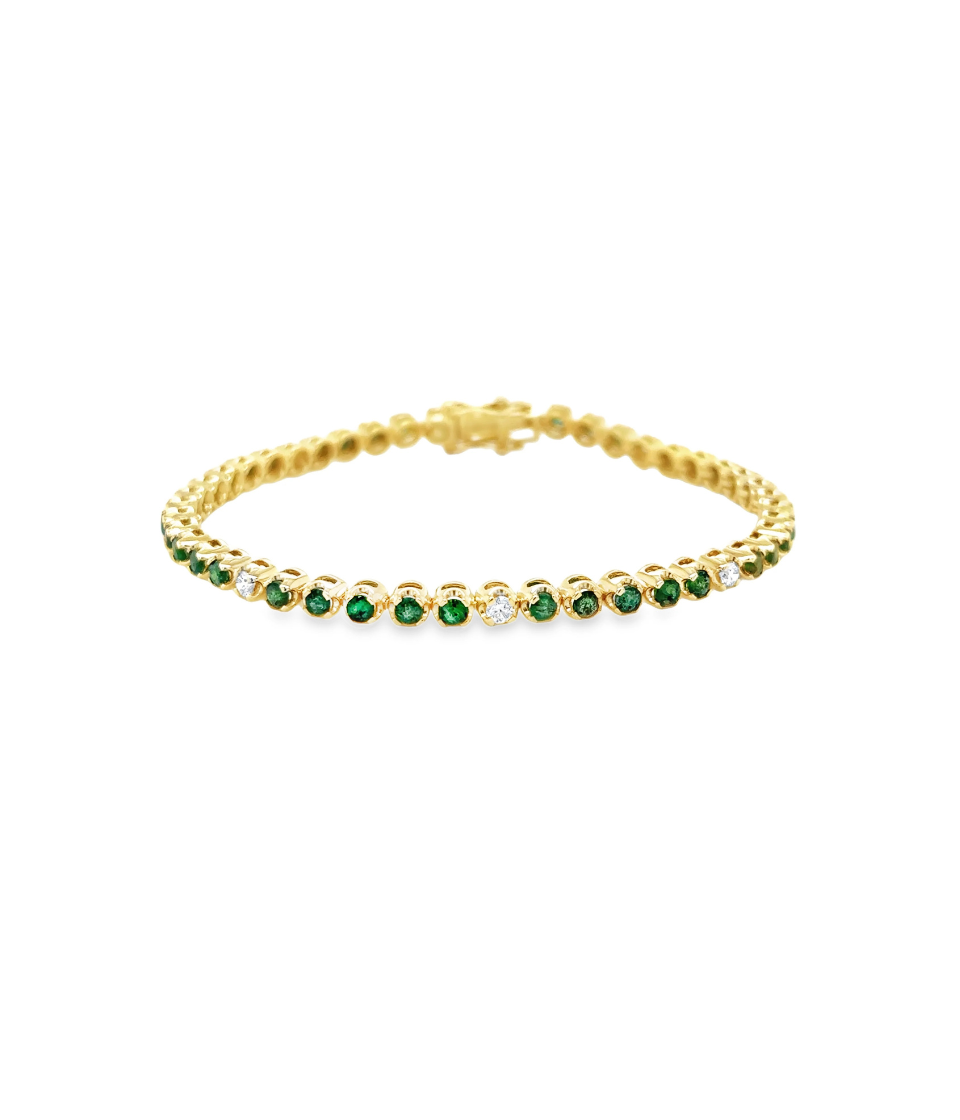 14K Gold 5 Emerald + Diamond Tennis Bracelet