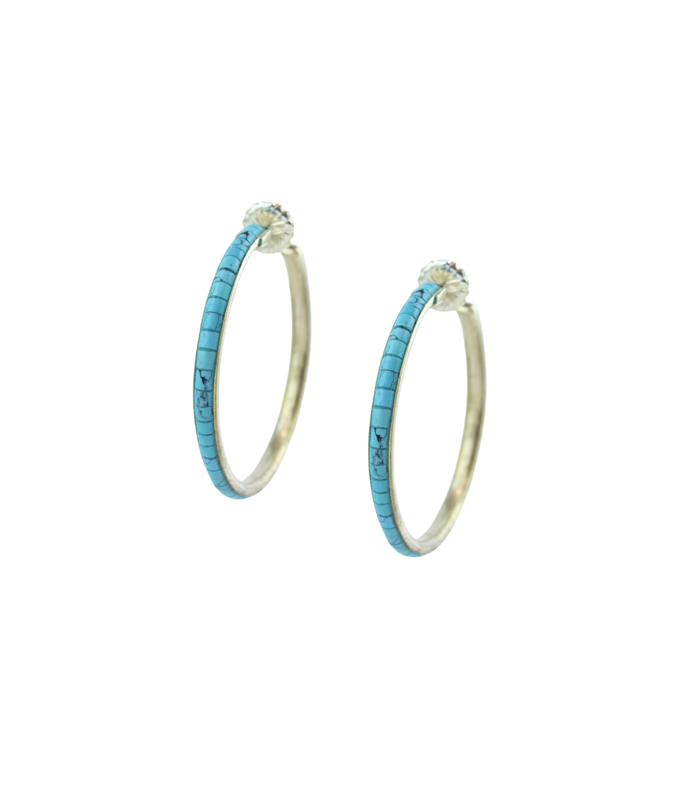 Federico Silver Heishi Turquoise Hoops