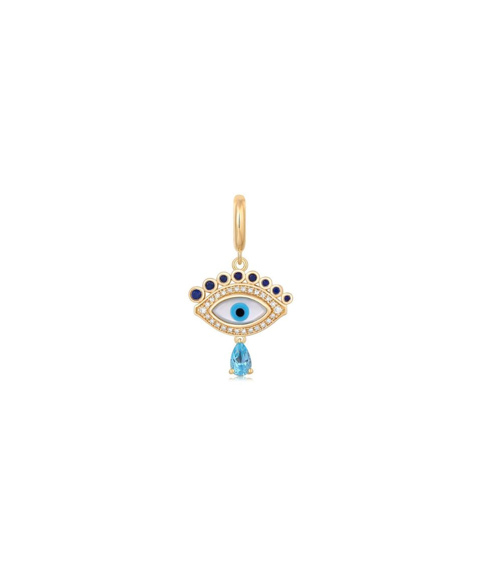 14K Gold Blue Sapphire Evil Eye Drop Pendant