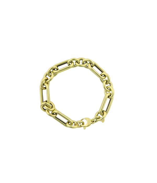 14K Gold 3 Round + Rectangle Link Bracelet