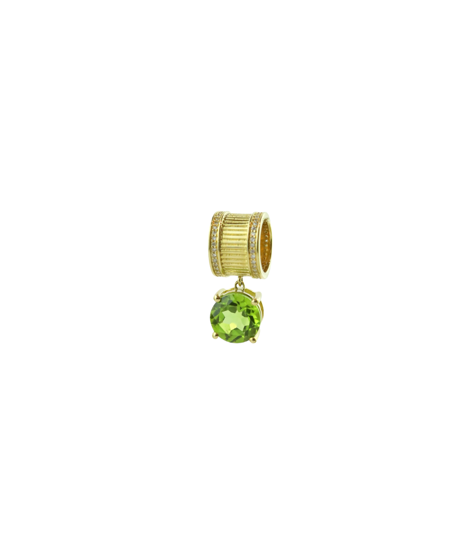 14K Gold Thick Ridged Diamond Peridot Charm Spacer