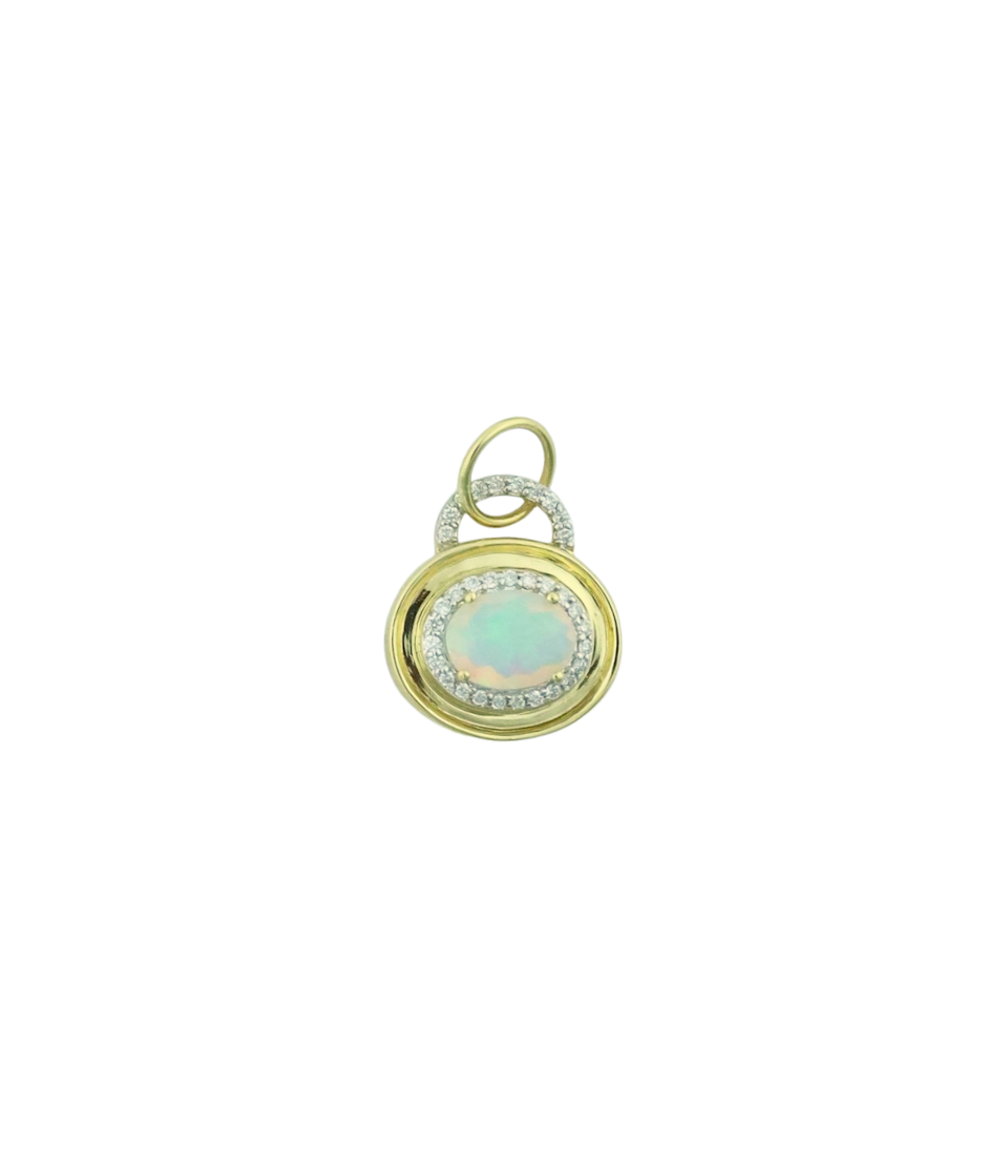 14K Gold Diamond Oval Opal Charm