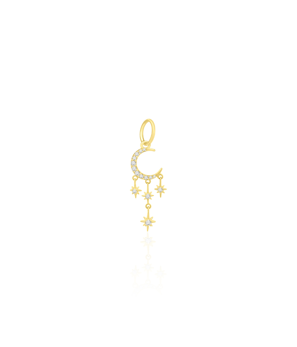 14K Gold Diamond Crescent Moon Dangle Charm