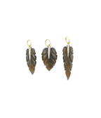 14K Gold Diamond Carved Smoky Topaz Feather Charm