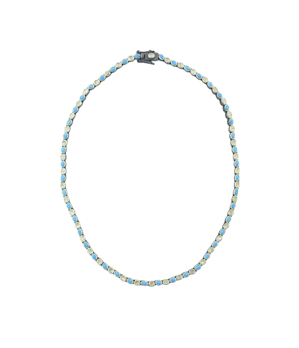 Mini Polki Diamond Turquoise Tennis Necklace
