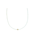 14K Gold Diamond Cross 3mm Pearl Necklace