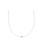 14K Gold Diamond Cross 3mm Pearl Necklace