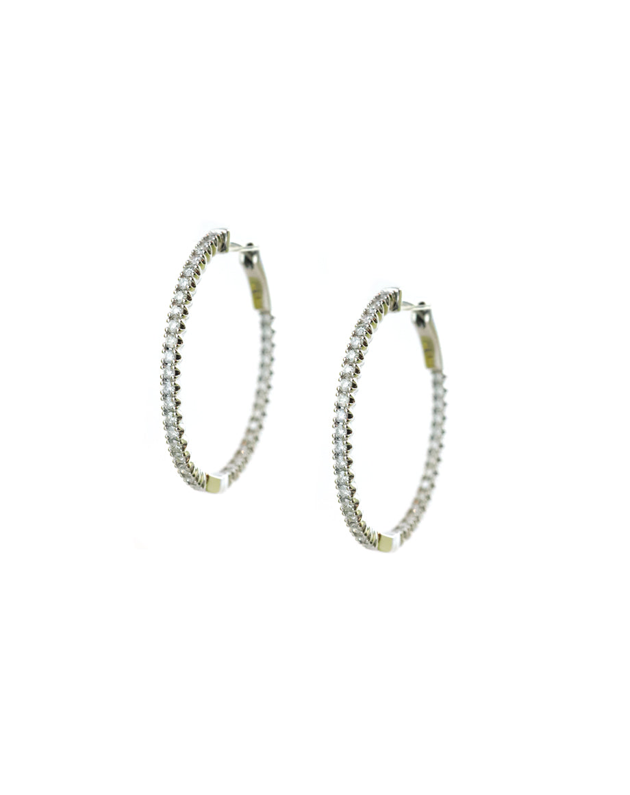 3/4" 14K White 1ct Oval Diamond Hoops