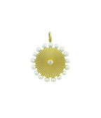 14K Gold Diamond Pearl Disc Charm