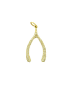14K Gold Puffy Pave Diamond Wishbone Pendant