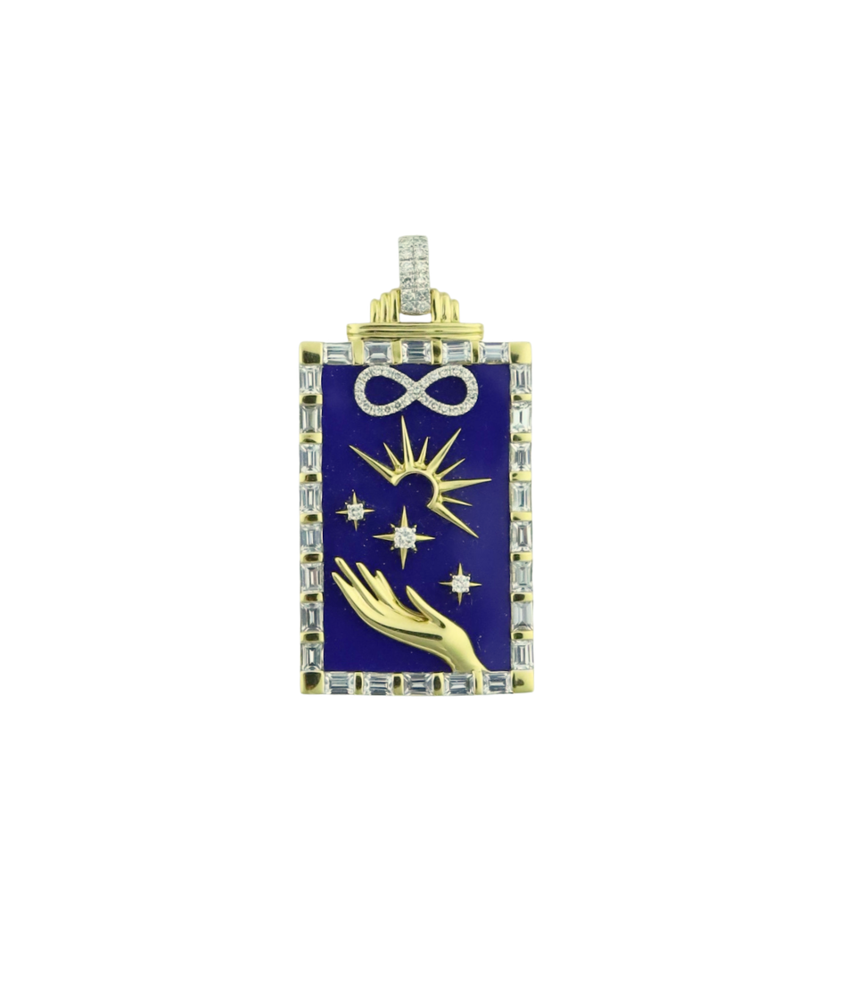 14K Gold Lapis Diamond Infinity Tarot Card Charm