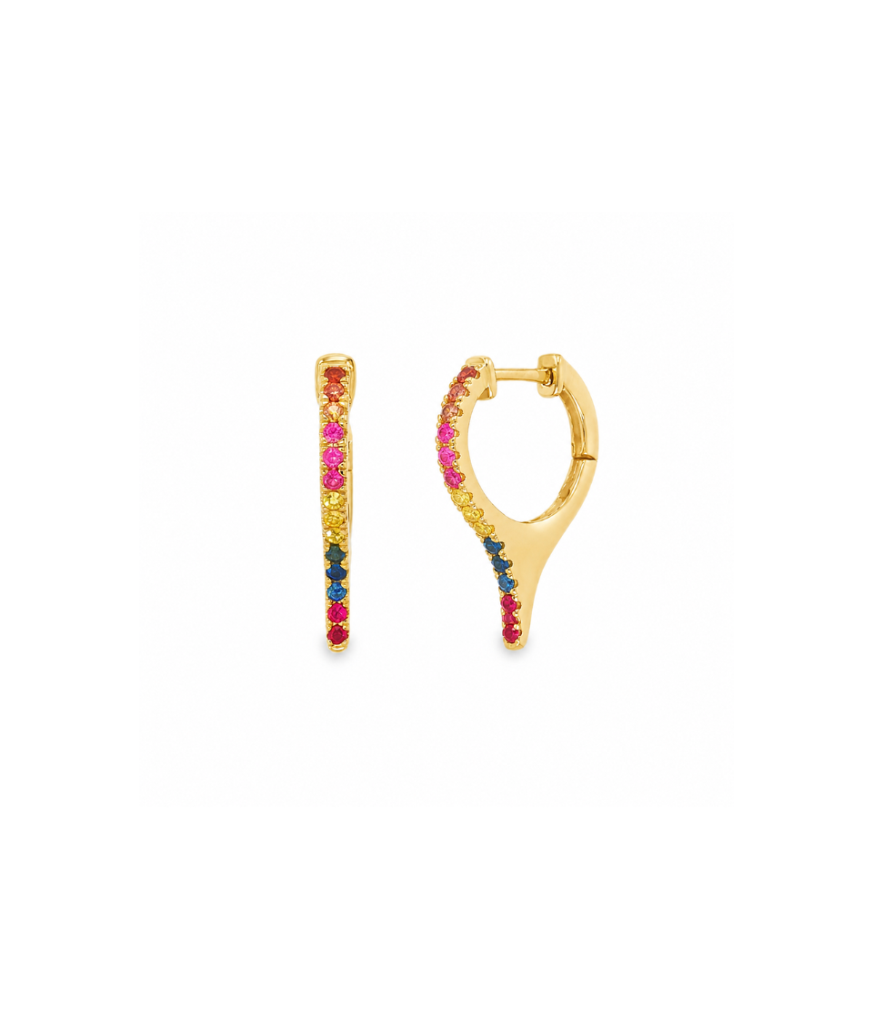 14K Gold Multi Sapphire 13mm Spike Huggie