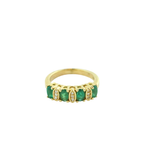 14K Gold Alternating Oval Emerald & Diamond Retro Ring